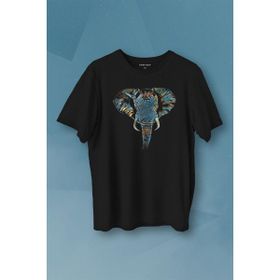 Kendim Seçtim Elephant Animal Belgesel Doğa Çizim Renkli Fil Silüeti Baskılı Siyah Unisex T-Shirt