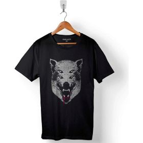 Kendim Seçtim Kurt Kafa Göz Yanılması Wolf Head Baskılı Siyah Unisex T-Shirt