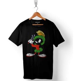 Kendim Seçtim Marvin The Martian Marslı Logo Baskılı Siyah Unisex T-Shirt