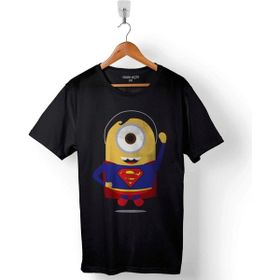 Kendim Seçtim Minions Superman Süper Kahraman Hero Baskılı Siyah Unisex T-Shirt
