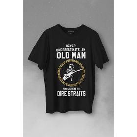 Kendim Seçtim Never Undersestimate An Old Man David Mark Knopfler Baskılı Siyah Erkek T-shirt