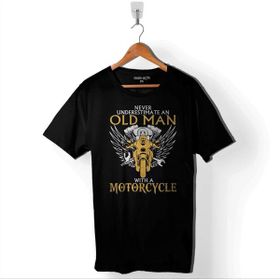 Kendim Seçtim Never Undersestimate An Old Man With A Bicycle Baskılı Siyah Unisex T-Shirt