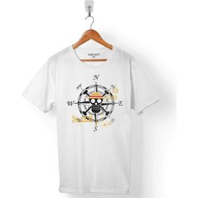 Kendim Seçtim One Piece Compass Skull Skeleton Beyaz Erkek Tişört