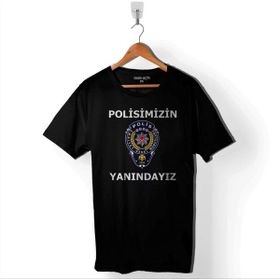 Kendim Seçtim Polisimizin Askerimizin Ordumuzun Yanındayız Baskılı Siyah Unisex T-Shirt