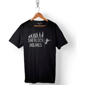 Kendim Seçtim Sherlock Holmes Evrim The Evolution Of Man Baskılı Siyah Unisex T-Shirt