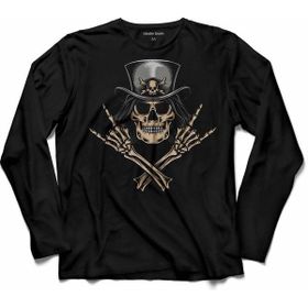 Kendim Seçtim Skull Korsan Kuru Kafa Rock Zafer Işareti Metallıca Uzun Kollu Siyah Erkek T-shirt