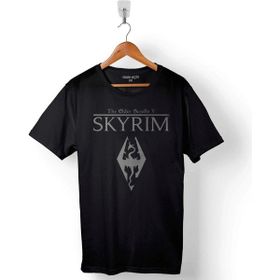 Kendim Seçtim Skyrim Dragon Logo The Elder Scrolls V Baskılı Siyah Unisex T-Shirt