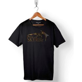 Kendim Seçtim Skyrim Dragon Logo The Elder Scrolls V Baskılı Siyah Unisex T-Shirt