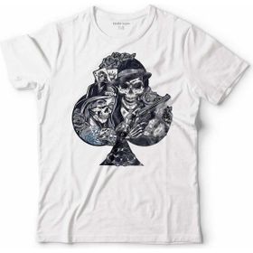 Kendim Seçtim T01B3372 Beyaz Chıcano Style Maça Kızı As Gungs Kuru Kafa Erkek T-shirt