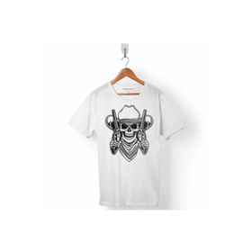 Kendim Seçtim T01B3385 Beyaz Cowboy Skull Hold Guns Outlaw Kovboy Kuru Kafa Erkek T-shirt