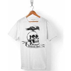 Kendim Seçtim T01B3397 Beyaz Memento Morı Skull Crow Skeleton Kuru Kafa Erkek T-shirt