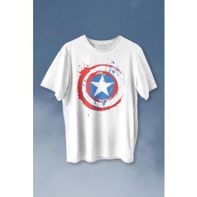 Kendim Seçtim T01B3592 Captain America Kaptan Amerika Kalkan Logo Baskılı Beyaz Unisex T-shirt