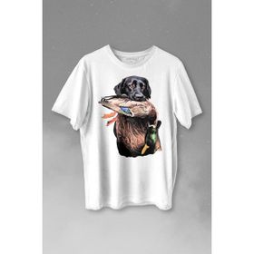 Kendim Seçtim T01S3773 Dog Duck Av Köpeği ve Ördek Köpek Hunting Baskılı Beyaz Unisex T-shirt
