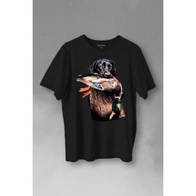 Kendim Seçtim T01S3773 Dog Duck Av Köpeği ve Ördek Köpek Hunting Baskılı Siyah Unisex T-shirt