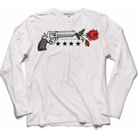 Kendim Seçtim T04S2254 Guns N And Roses Gun Gül ve Kan Silah Tabanca Uzun Kollu Beyaz Erkek T-shirt