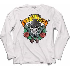 Kendim Seçtim T04S2255 Guns N And Roses Gun Gül ve Kan Silah Tabanca 2 Uzun Kollu Beyaz Erkek T-shirt
