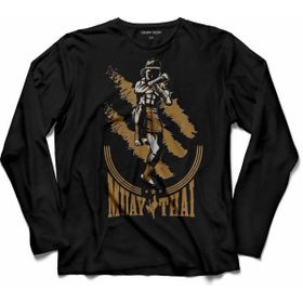 Kendim Seçtim T04S3520 Muay Thaı Muaythai Kick Boks Boxing Uzak Doğu Uzun Kollu Siyah Erkek T-shirt