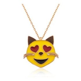 KENPAZAR 925 Ayar Kalp Gözlü Kedi Emoji Kadın Gümüş Kolye