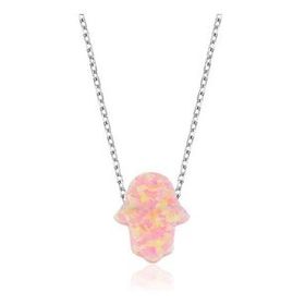 KENPAZAR 925 Ayar Pembe Opal Fatma Ana Eli Kadın Gümüş Kolye