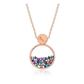 KENPAZAR 925 Ayar Rose Mix Taşlı Çiğ Damlası Kadın Gümüş Kolye