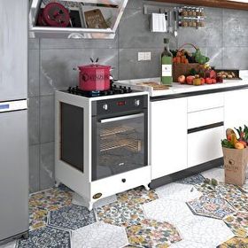 Kenzlife Altın3 Byz Fırın Ocak Dolabı Kapaklı Ayaklı Beyaz Ankastre Modülü Kabini