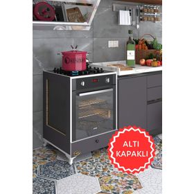 Kenzlife Altın3 Gri Fırın Ocak Dolabı Kapaklı Ayaklı Gri Ankastre Modülü Kabini