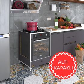 Kenzlife Altın3 Gri Fırın Ocak Dolabı Kapaklı Ayaklı Gri Ankastre Modülü Kabini