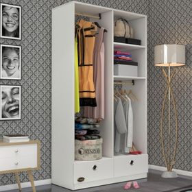 Kenzlife Bedri Beyaz 2 Bölmeli 2 Çekmeceli Kapaksız 182*100*42 CM Giyisi Dolabı