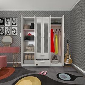 Kenzlife Begonvil 6 Kapılı Çekmeceli 150 CM Beyaz Gardrop