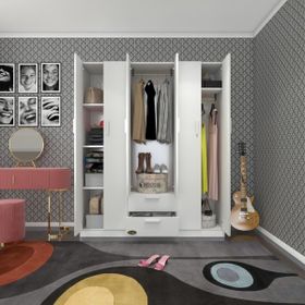 Kenzlife Begonvil 6 Kapılı Çekmeceli 150 CM Beyaz Gardrop