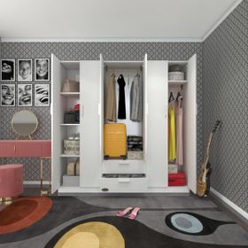 Kenzlife Begonvil 6 Kapılı Çekmeceli 180 CM Beyaz Gardrop