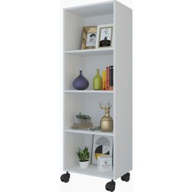 Kenzlife Beril 128x040x020 cm Beyaz Tekerlekli Kitaplık