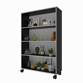 Kenzlife Beril 128x090x020 cm Gri Tekerlekli Kitaplık