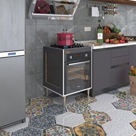 Kenzlife Emir Timur3 89-81x60x56 Fırın Ocak Dolabı Ayarlı Ayaklı Gri Ankastre Modülü Kabini