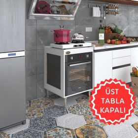 Kenzlife Esena Mono3 Byz 89-81x60x56 Fırın Ocak Dolabı Ayarlı Ayaklı Üstü Kapalı Beyaz Ankastre Modülü Kabini