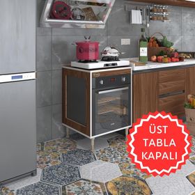 Kenzlife Esena Mono3 Cvz 89-81x60x56 Fırın Ocak Dolabı Ayarlı Ayaklı Üstü Kapalı Ceviz Ankastre Modülü Kabini