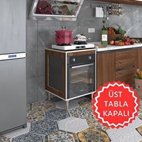 Kenzlife Esena Mono3 Cvz 89-81x60x56 Fırın Ocak Dolabı Ayarlı Ayaklı Üstü Kapalı Ceviz Ankastre Modülü Kabini