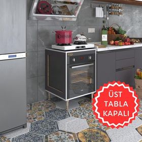 Kenzlife Esena Mono3 Gri 89-81x60x56 Fırın Ocak Dolabı Ayarlı Ayaklı Üstü Kapalı Gri Ankastre Modülü Kabini