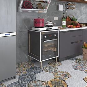 Kenzlife Esena Mono3 Gri 89-81x60x56 Fırın Ocak Dolabı Ayarlı Ayaklı Üstü Kapalı Gri Ankastre Modülü Kabini