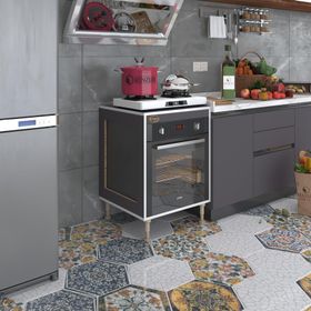 Kenzlife Esena Mono3 Gri 89-81x60x56 Fırın Ocak Dolabı Ayarlı Ayaklı Üstü Kapalı Gri Ankastre Modülü Kabini