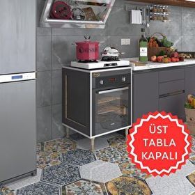 Kenzlife Esena Mono3 Gri 89-81x60x56 Fırın Ocak Dolabı Ayarlı Ayaklı Üstü Kapalı Gri Ankastre Modülü Kabini