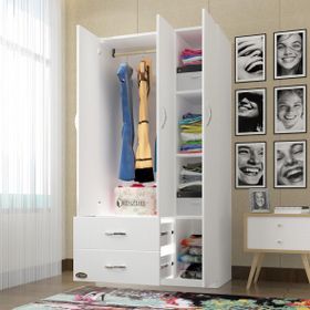 Kenzlife Fesleğen 3 Kapılı 2 Çekmeceli 180x120x52 CM Beyaz Gardrop
