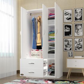 Kenzlife Fesleğen 3 Kapılı 2 Çekmeceli 180x120x52 CM Beyaz Gardrop