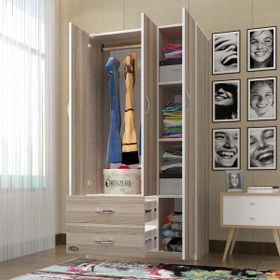 Kenzlife Fesleğen 3 Kapılı 2 Çekmeceli Kahverengi 180x120x52 CM Gardrop