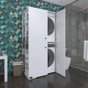 Kenzlife Foka Sol Beyaz 180x090x60 cm Banyo Arkalıksız Kapaklı Çamaşır-Kurutma Makinesi Dolabı