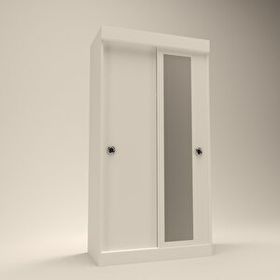 Kenzlife Gardırop Sürgülü Kapaklı Kapılı Karanfil090 Byz Aynalı Beyaz Gardolap Dolap