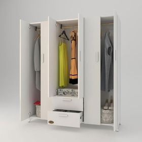 Kenzlife Glayör 168x150x42 cm Beyaz 6 Kapaklı Kapılı 2 Çekmeceli Gardrop