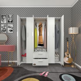 Kenzlife Glayör 168x150x42 cm Beyaz 6 Kapaklı Kapılı 2 Çekmeceli Gardrop