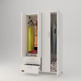 Kenzlife Gonca 4 Kapaklı Kapılı 2 Çekmeceli 168x100x42 CM Beyaz Gardrop
