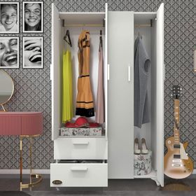 Kenzlife Gonca 4 Kapaklı Kapılı 2 Çekmeceli 168x100x42 CM Beyaz Gardrop